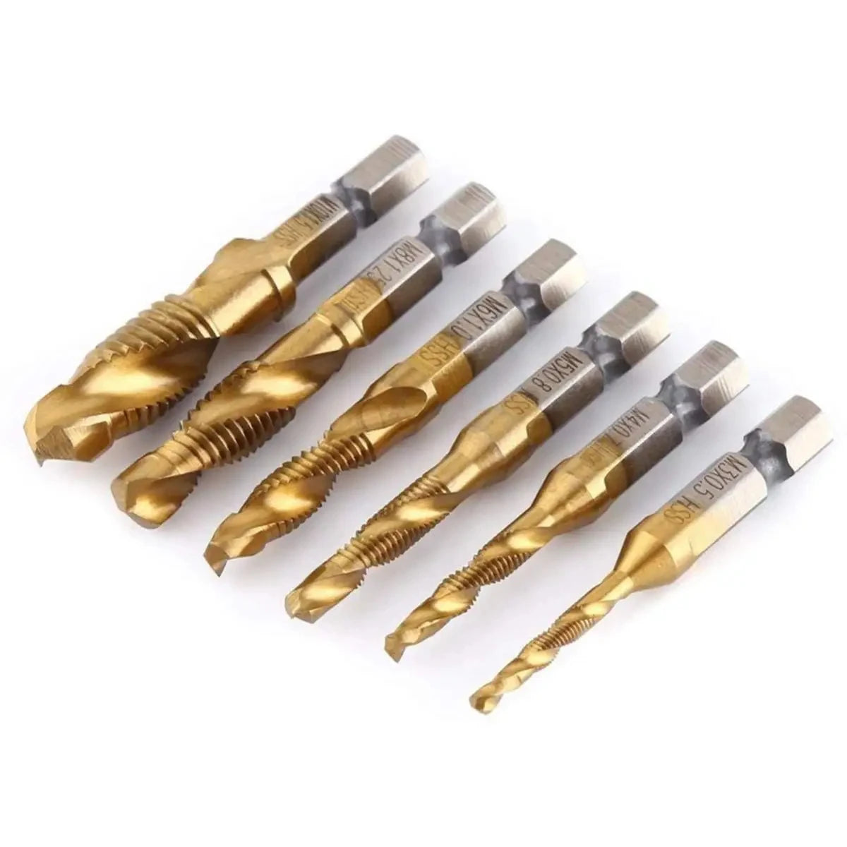 Hex Shank Titanium Plated HSS Screw Thread Metric Tap Drill Bits Screw