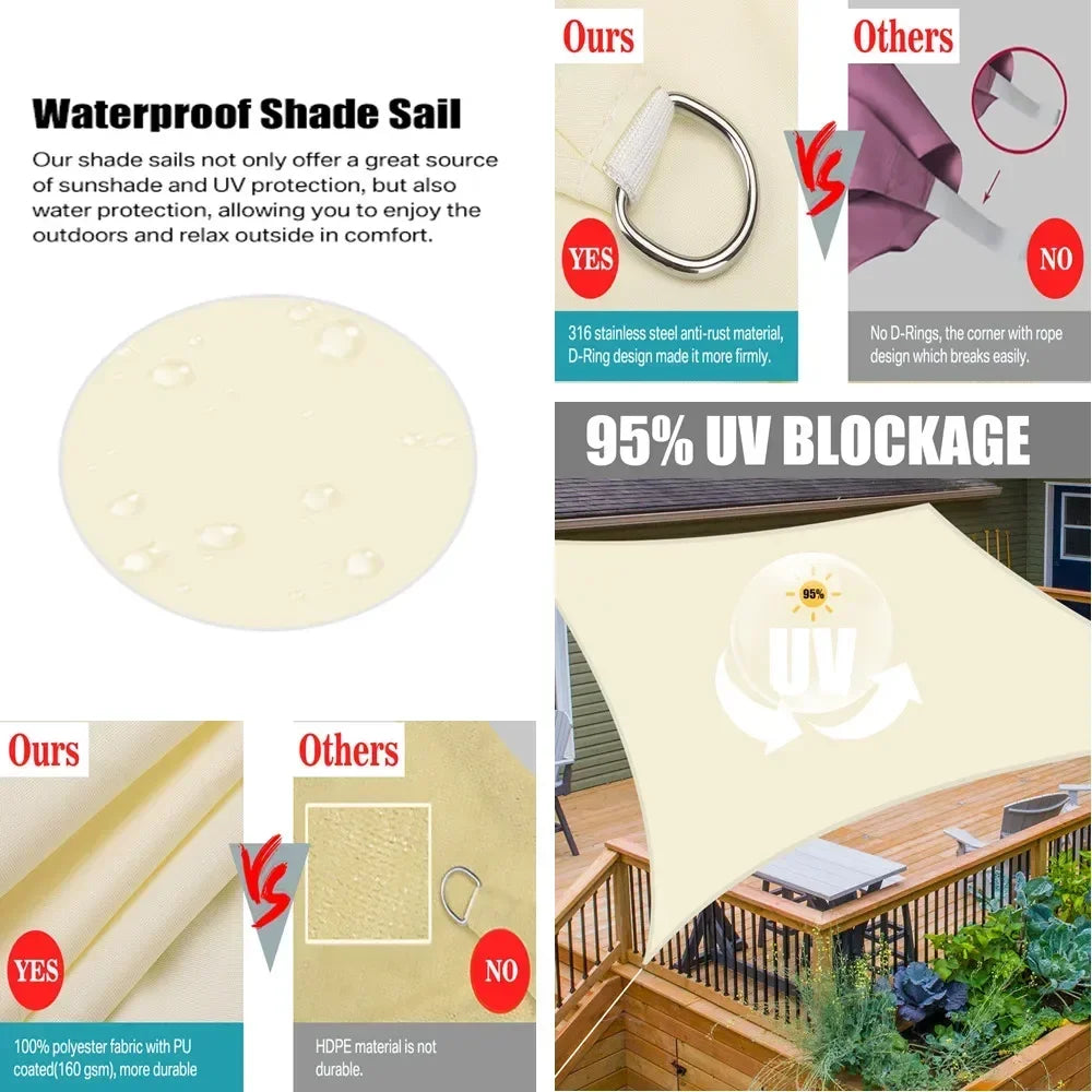 Beige Sun Shade Sail Rectangle Square Triangle Canopy Awning Cloth UV
