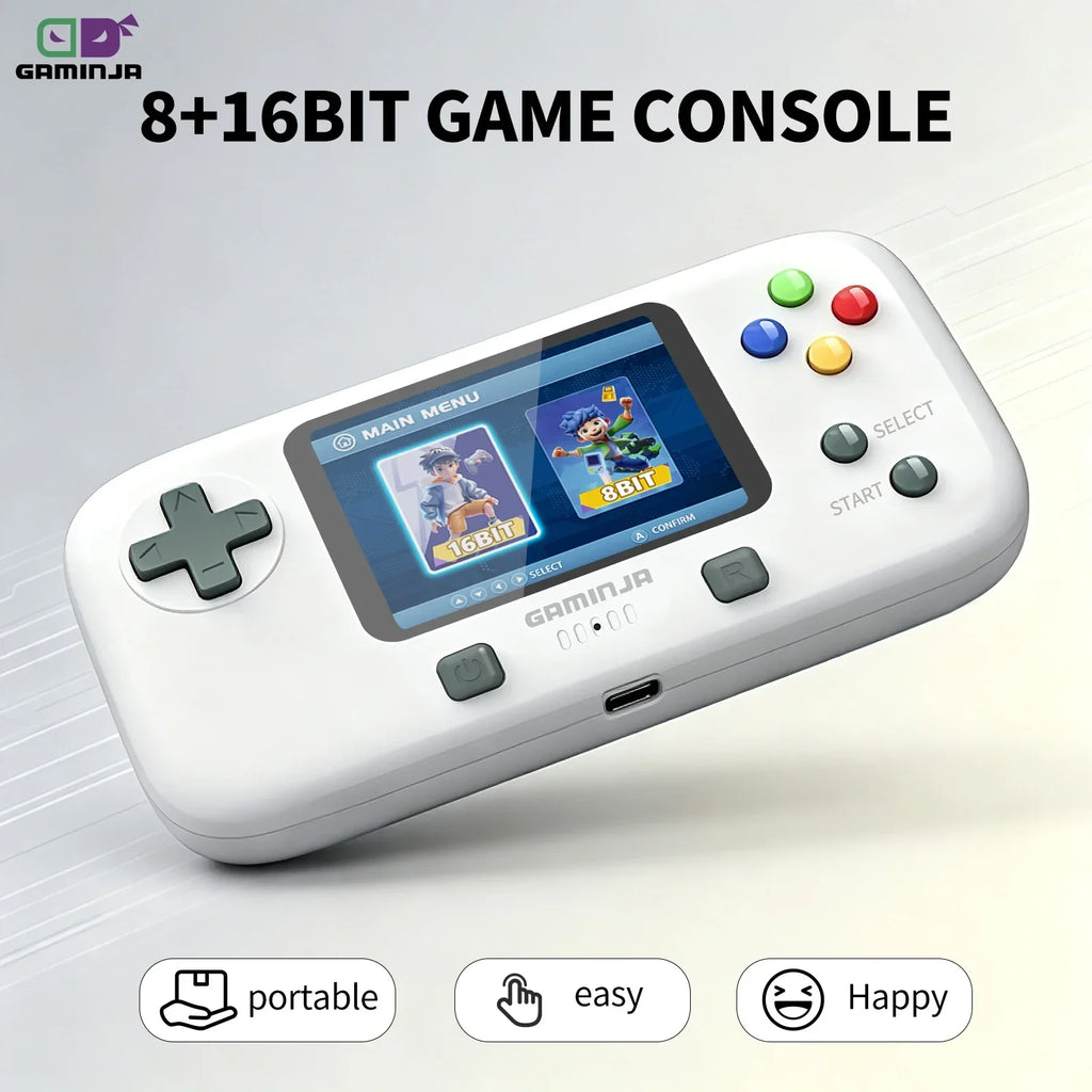 GAMINJA GC76P Game Console Mini Video Game Console 8+16 Bit 300 Built-in Games 2.8 Inch Portable Retro Console