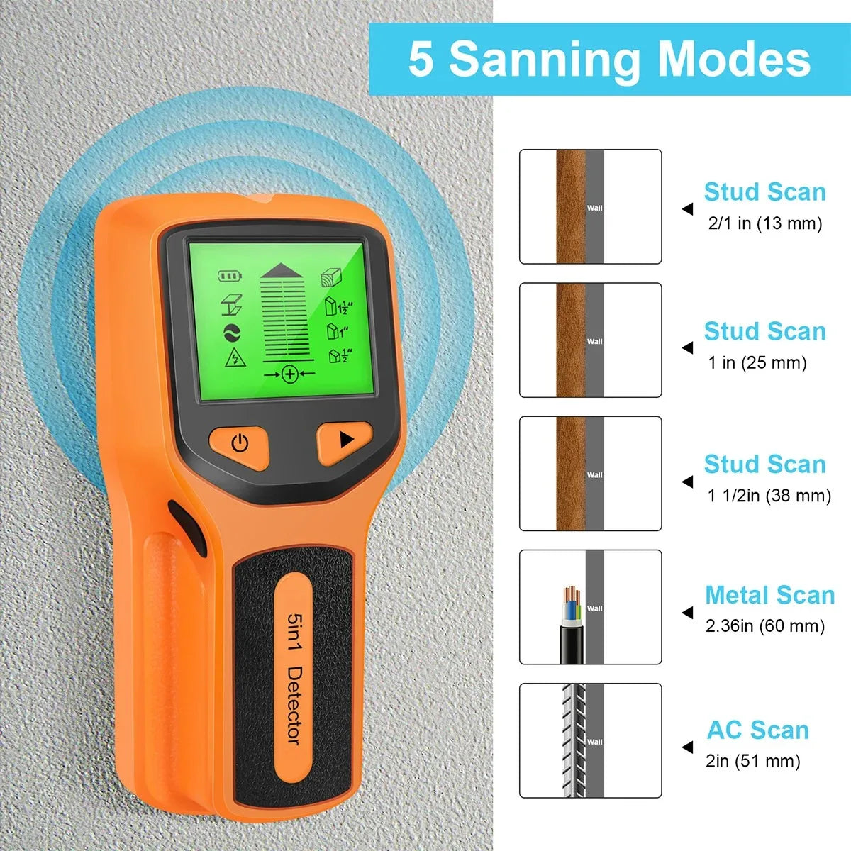 5 In 1 Professional Wall Stud Finder Metal Detector Wires Depth