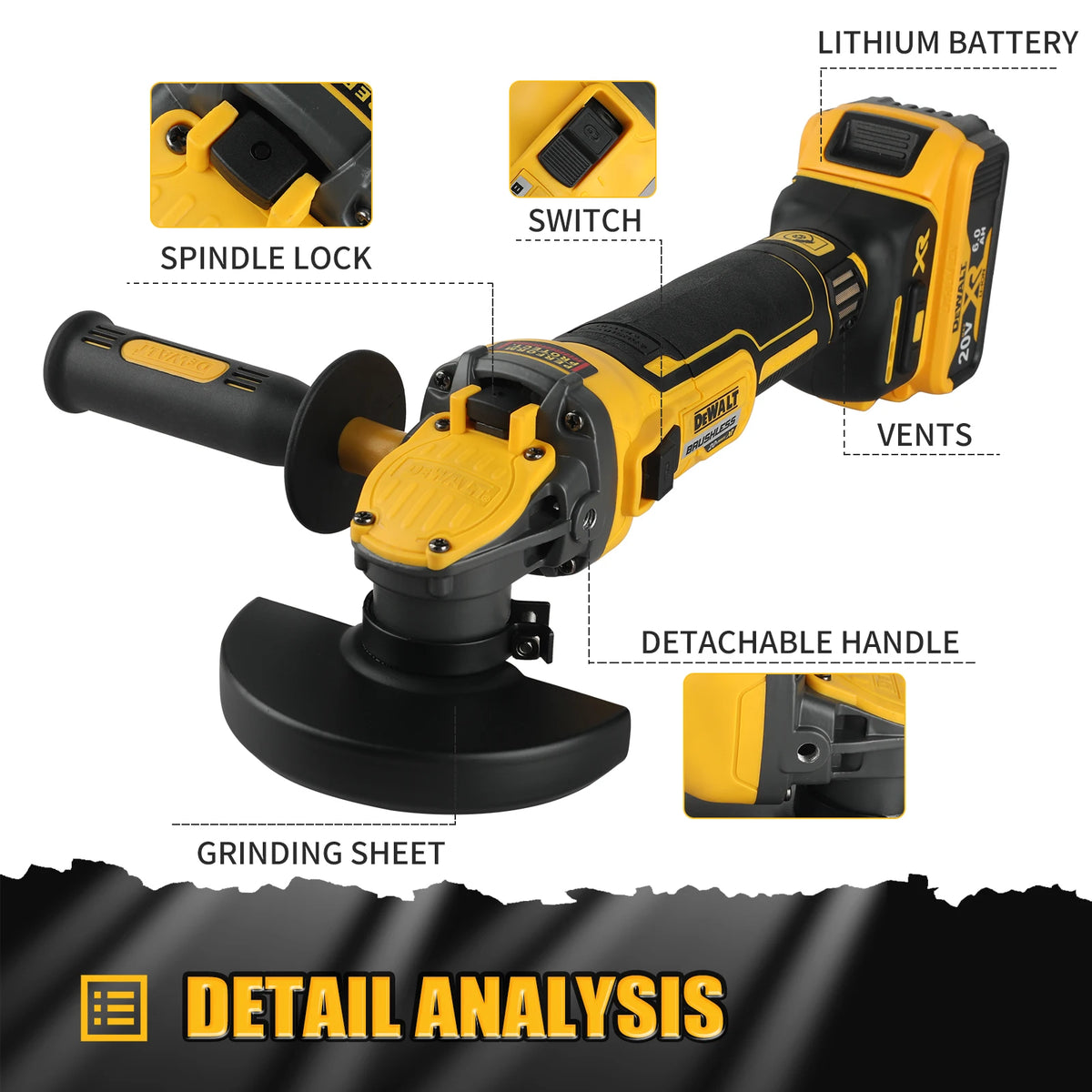 DEWALT DCG409 125mm Flat Head Angle Grinder Bare Machine Tool Cutting