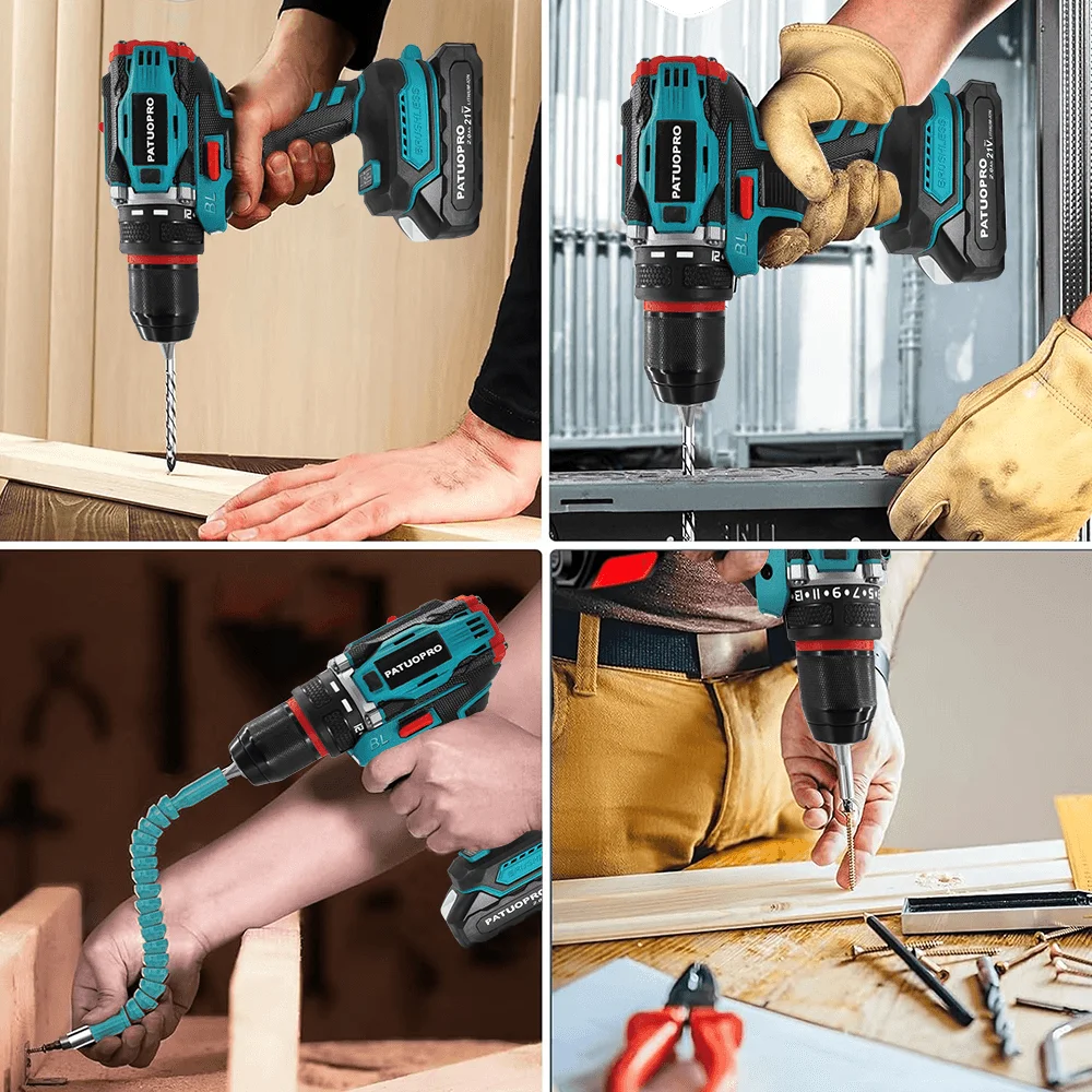10mm Brushless 2-Speed Electric Drill Cordless Drill Screwdriver Metal