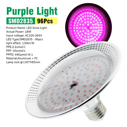E27 18W Full Spectrum LED Grow Light Sunlike Phytolamp Bulb for Plants