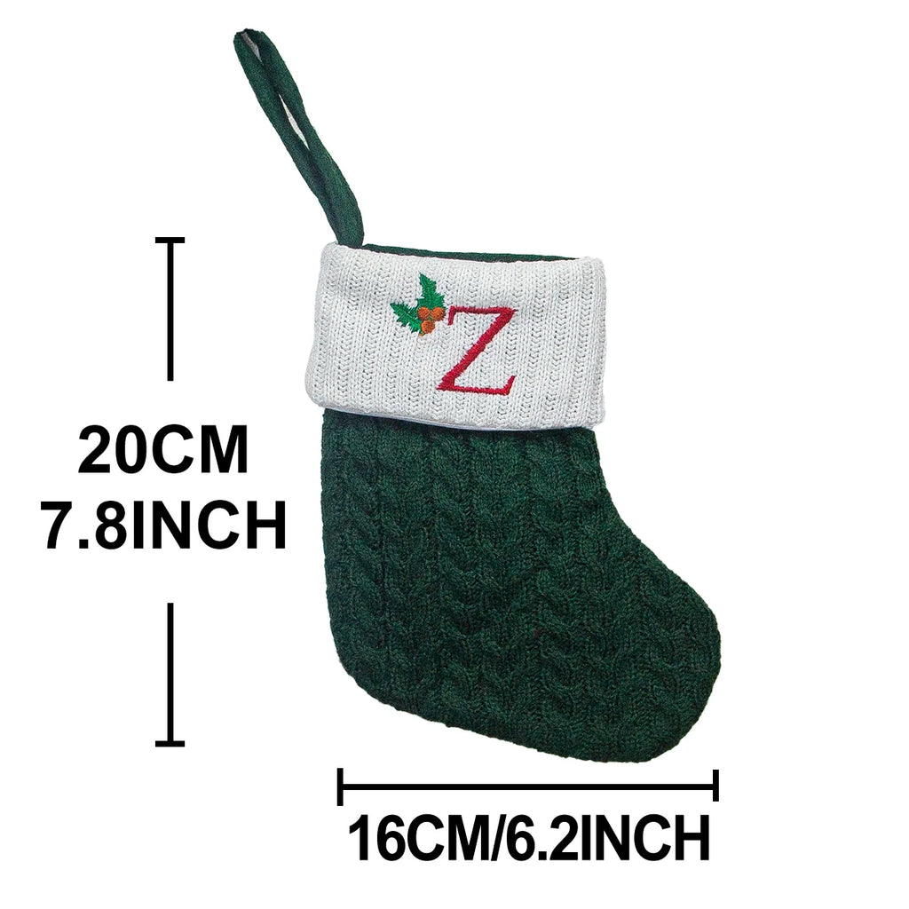 Christmas stocking festival decorations, green 26-letter Christmas tree pendant gift bag socks hotel party supplies hanger
