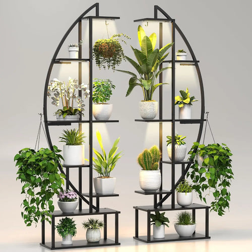 Plant Stand Shelf Indoor with 6 Grow Light, 7 Tiered 65" Tall Black