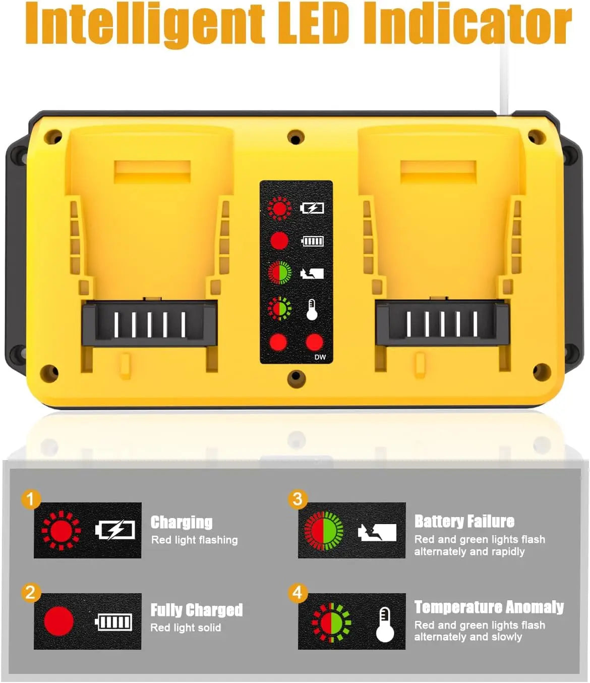 Portable Dual Ports Charger For Dewalt 14.4V-18V Lithium Battery