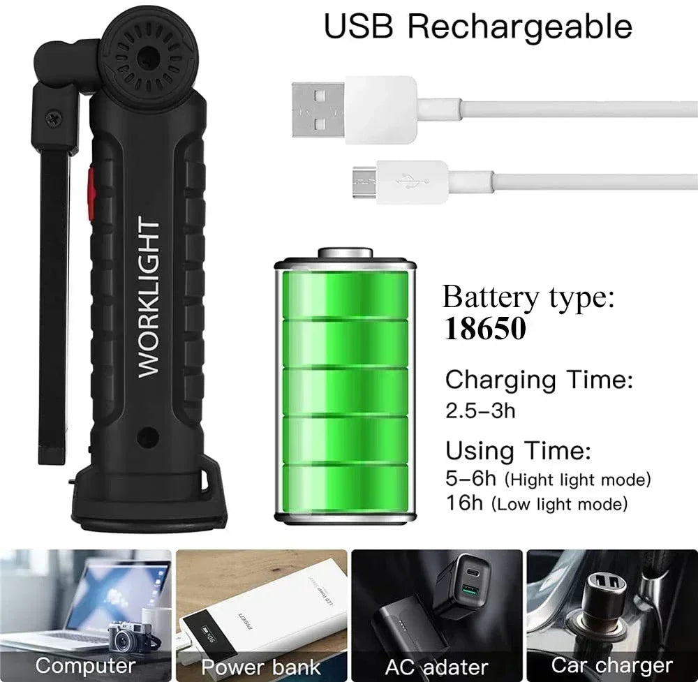 Portable COB LED Work Light USB Rechargeable LED Flashlight Inspection