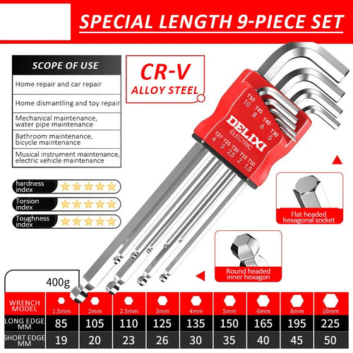 DELIXI ELECTRIC Allen Key Set，Allen Hex Wrench Screwdriver Set With