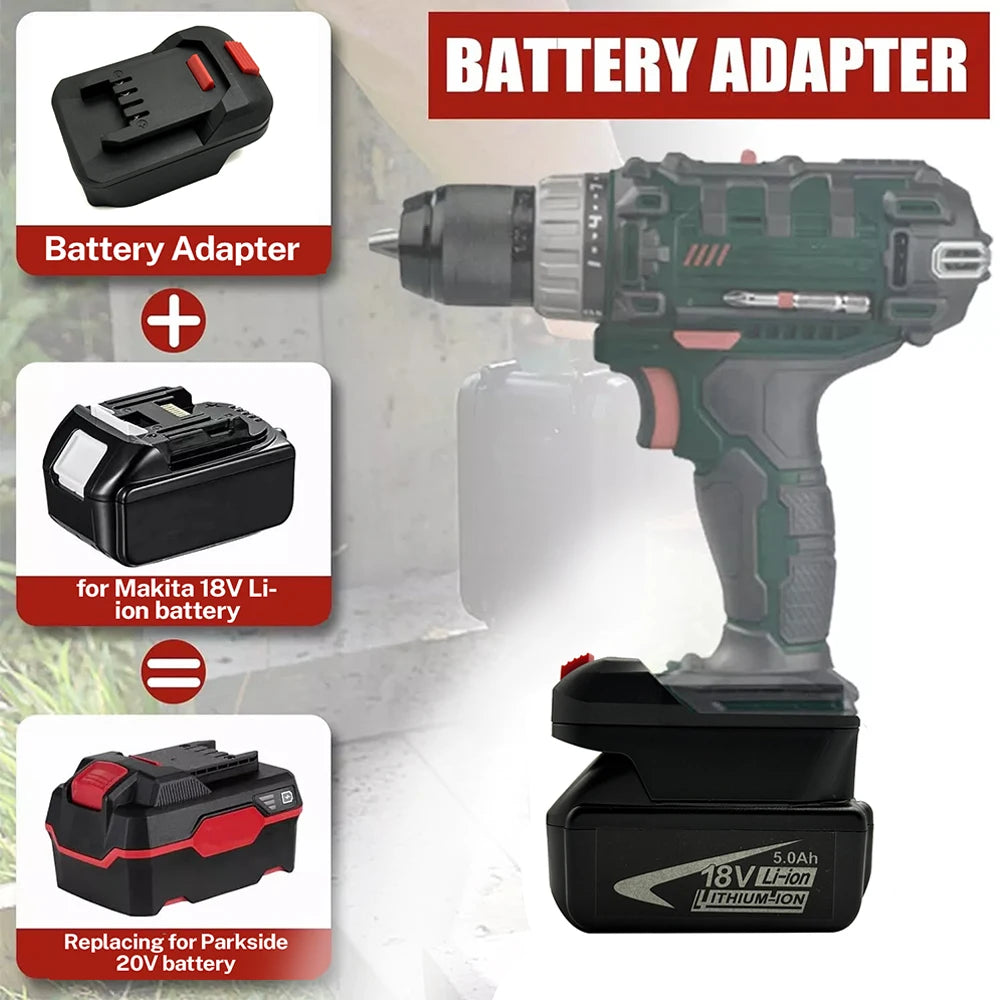 Adapter for Makita/Bosch/Milwaukee/Dewalt 18V Li-ion battery converts