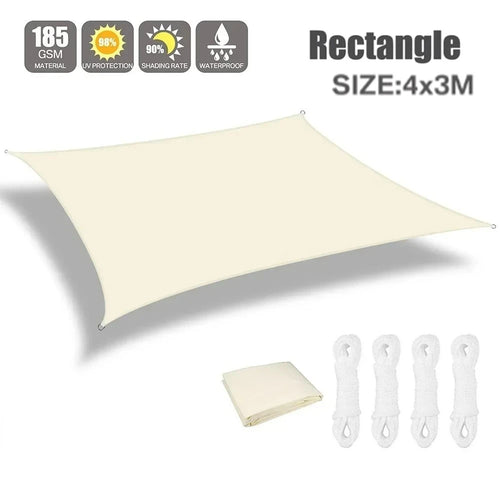 Beige Sun Shade Sail Rectangle Square Triangle Canopy Awning Cloth UV
