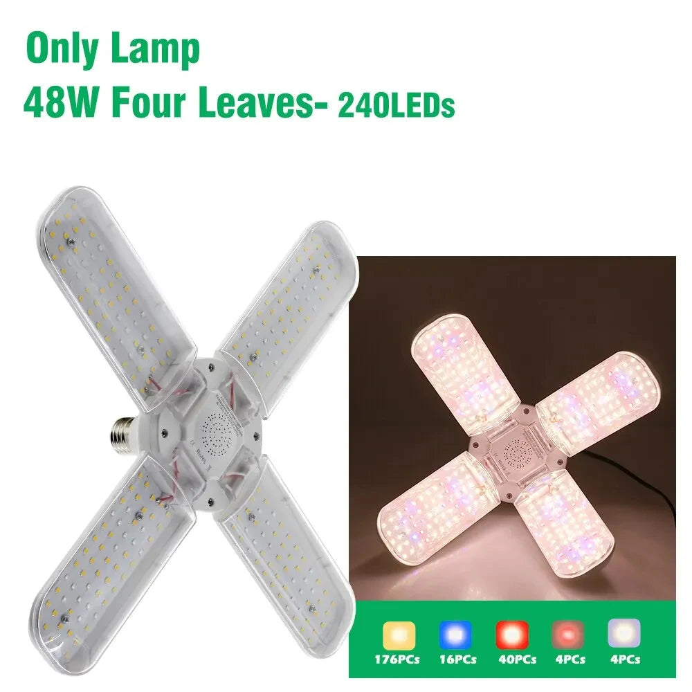 48W Fan Leaf Foldable LED Grow Light Full Spectrum E27 Plant Growing