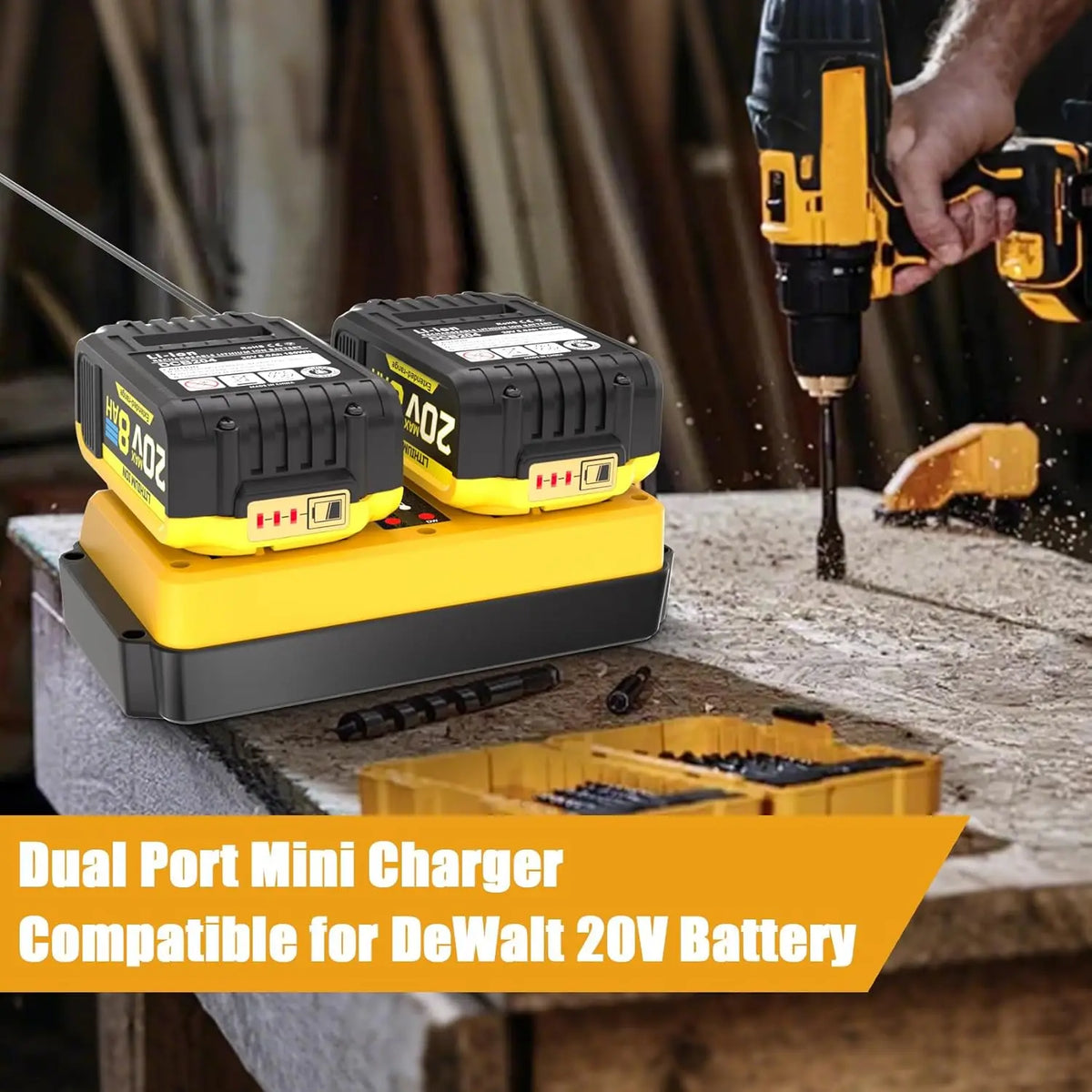 Portable Dual Ports Charger For Dewalt 14.4V-18V Lithium Battery