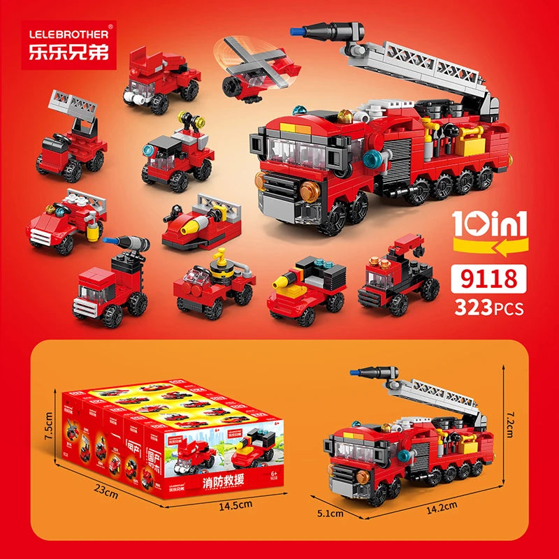 Lele Brothers 10-in- Special Firefighting Cloud Ladder Assembly Model Boys Building Blocks Puzzle Toy Educational Logic Trai...