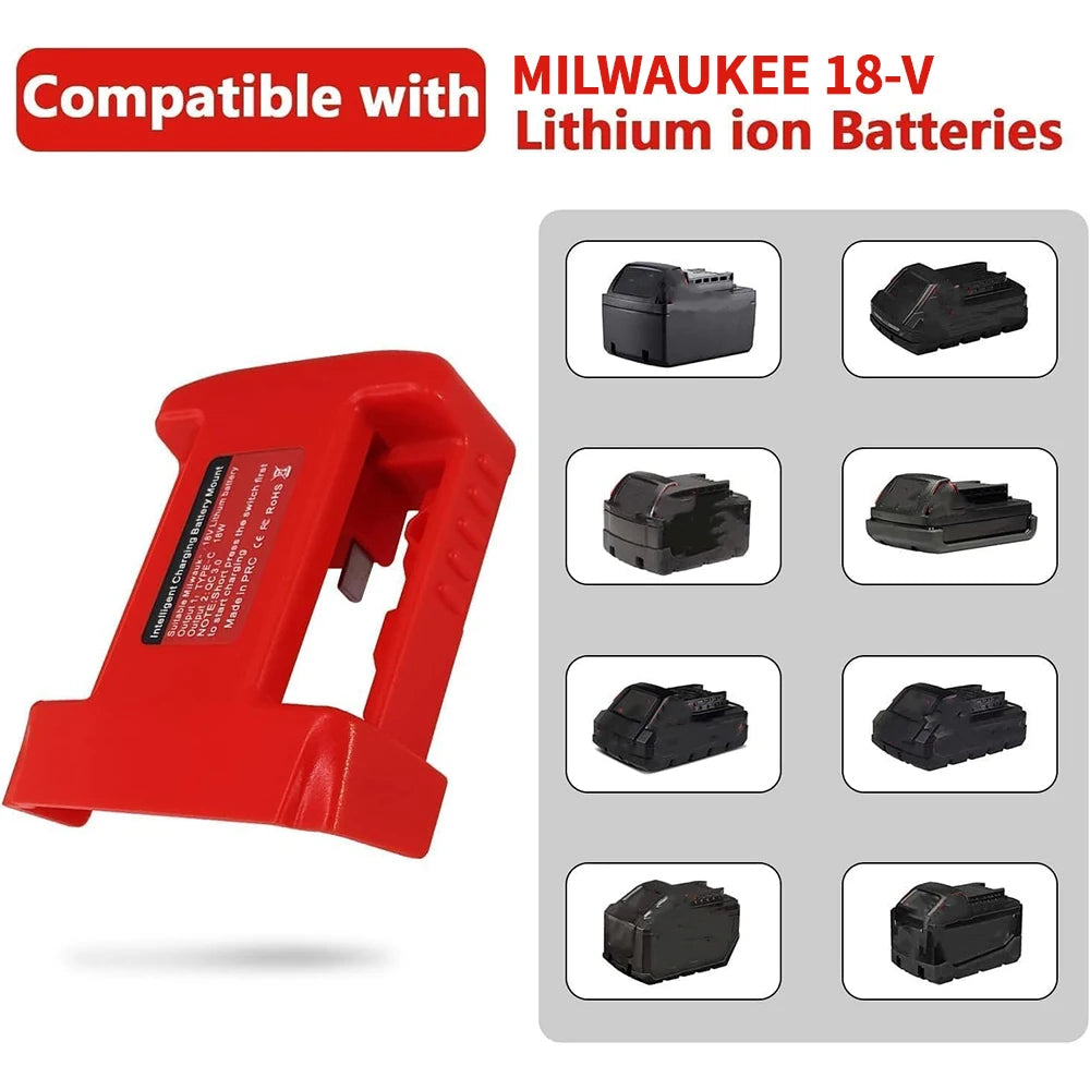 USB Charger Adapter for Milwaukee 18V Lithitum Battery Portable Type-C