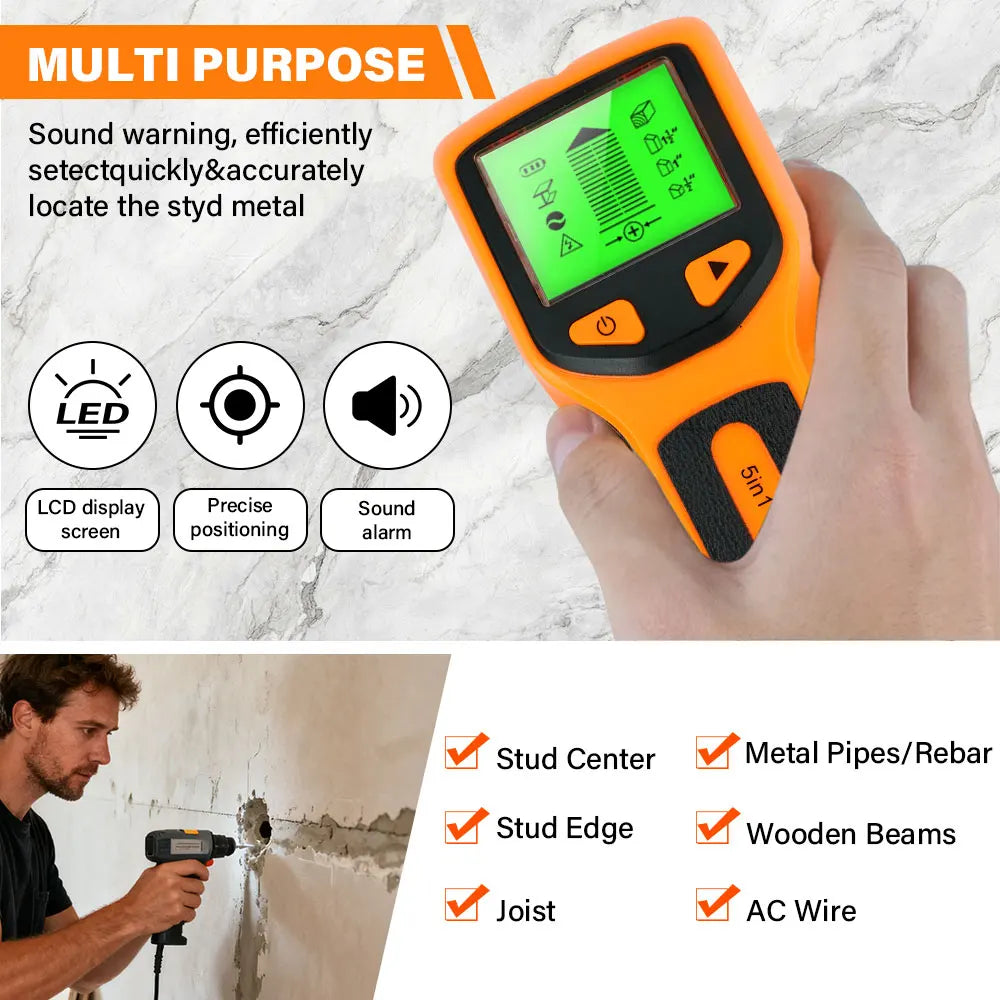 Handheld 5 in 1 Digital Wall Stud Detector Wood Scanner Metal Finder