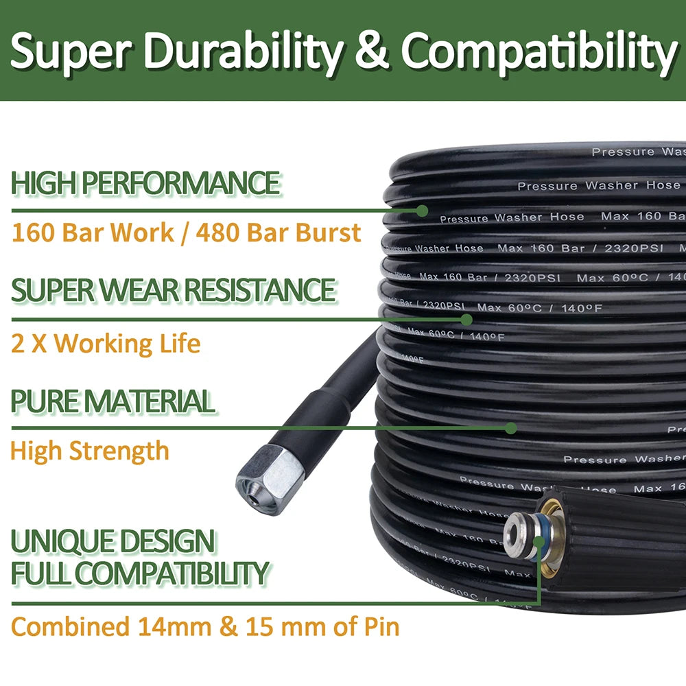 High Pressure Washer Hose Car Washer Water Cleaning Hose 10m * 160bar