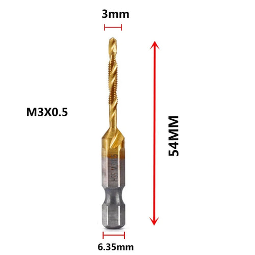 Hex Shank Titanium Plated HSS Screw Thread Metric Tap Drill Bits Screw