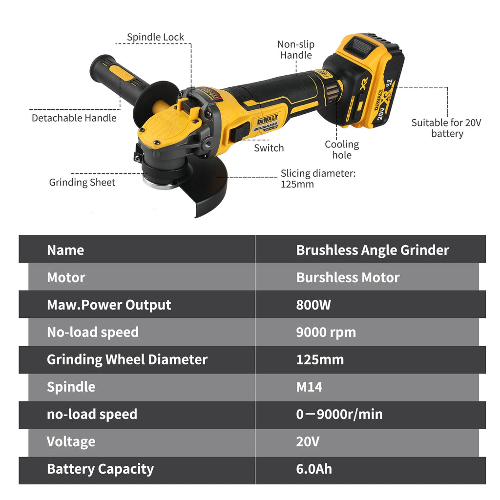 DEWALT DCG409 125mm Flat Head Angle Grinder Bare Machine Tool Cutting