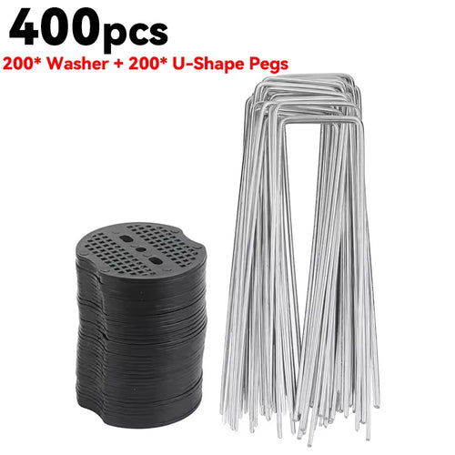 100-400Pcs U-Shaped Garden Ground Pegs with Buffer Washers, Stakes for