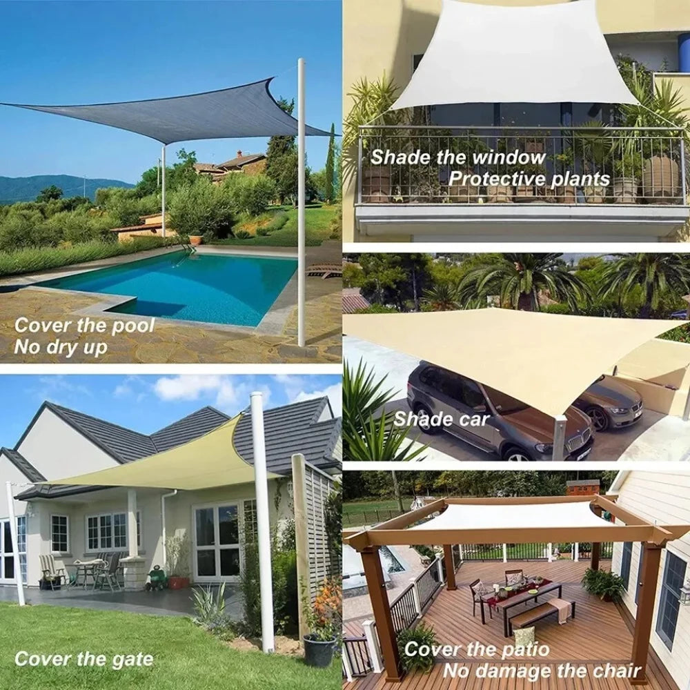 Beige Sun Shade Sail Rectangle Square Triangle Canopy Awning Cloth UV