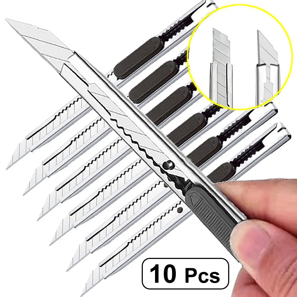 1/5/10Pcs Utility Knife Stainless Steel Paper Cut Box Cutter Tools Kit