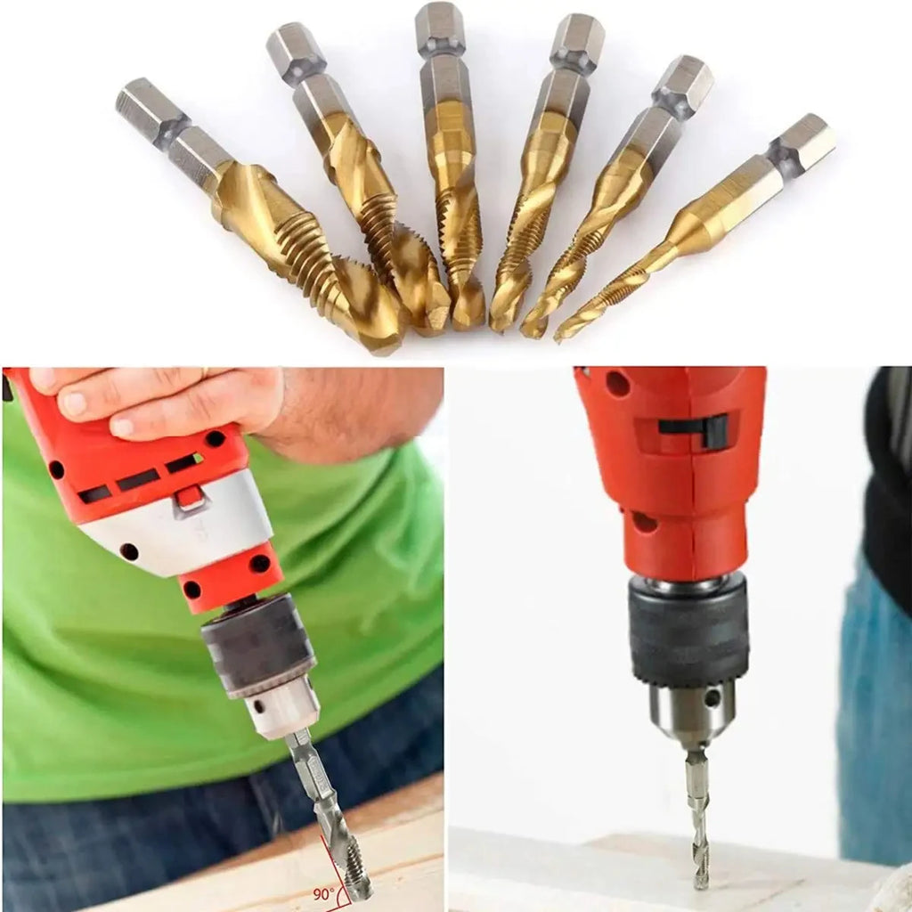 Hex Shank Titanium Plated HSS Screw Thread Metric Tap Drill Bits Screw