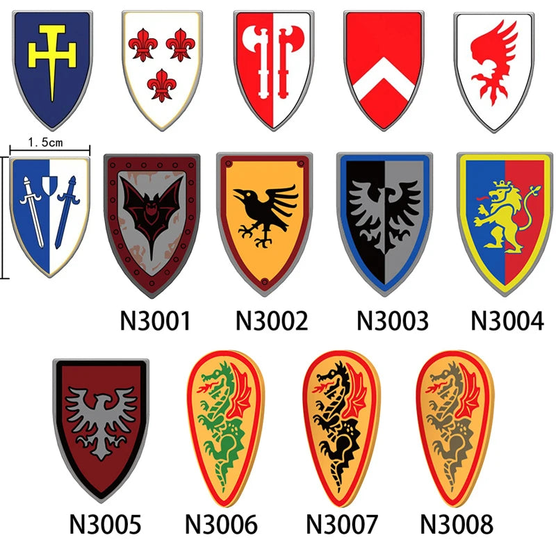 Medieval Weapons Accessories Building Blocks Solider Castle Knight Legion Red Lion Black Eagle Armor Cloak Shield Dragon Bricks
