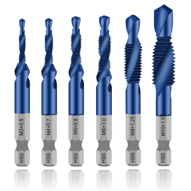 Hex Shank Titanium Plated HSS Screw Thread Metric Tap Drill Bits Screw