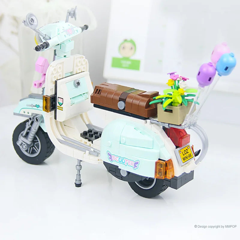 LOZ-1117 Little Sheep motorcycle takeout electric car mini model creative decoration for boys and girls building blocks toy gift