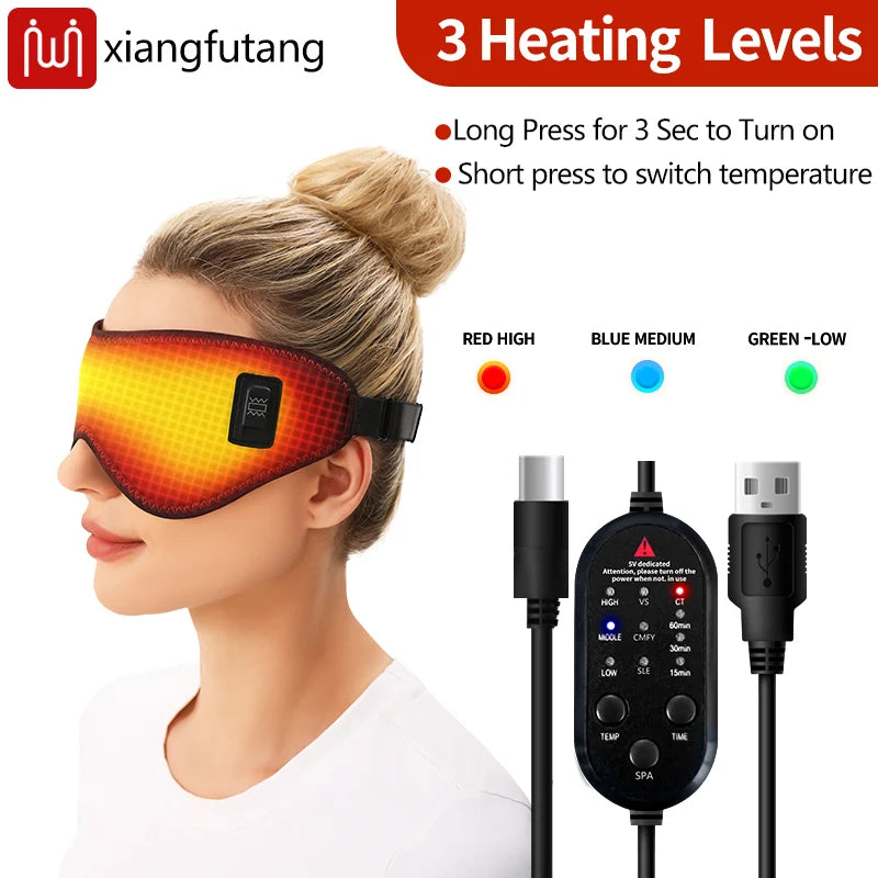 Heating Massage Eye Mask Warm Compress 3 Temperature Levels Electric Heated Eye Pad Wrap for Dry Eyes Relief and Improved Sleep