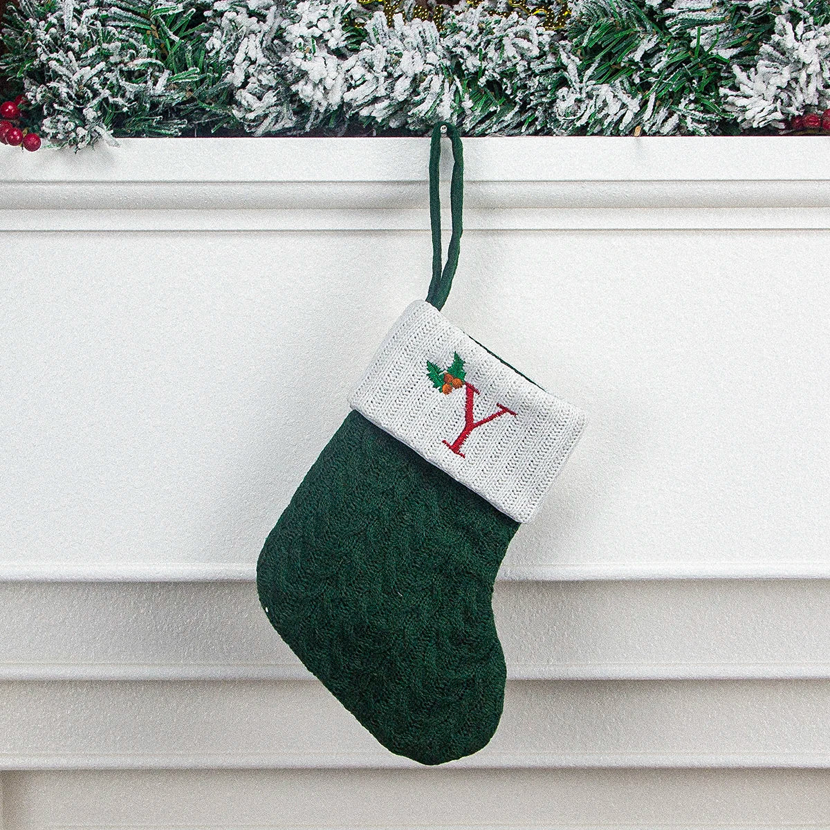 Christmas stocking festival decorations, green 26-letter Christmas tree pendant gift bag socks hotel party supplies hanger