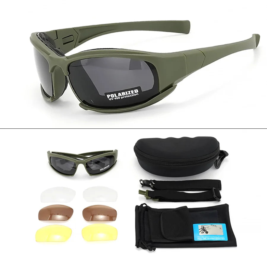 New 4 Lens Tactical Goggles - Polarized Windproof & Dustproof Safety