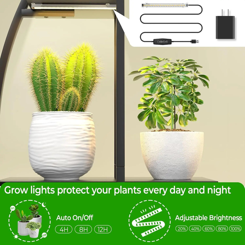 Plant Stand Shelf Indoor with 6 Grow Light, 7 Tiered 65" Tall Black