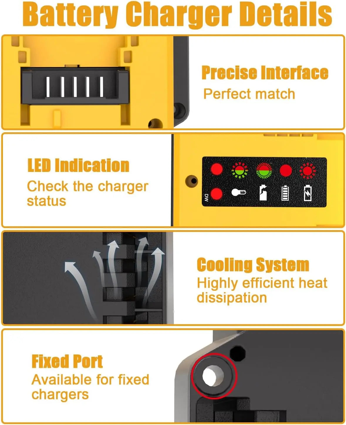 Portable Dual Ports Charger For Dewalt 14.4V-18V Lithium Battery
