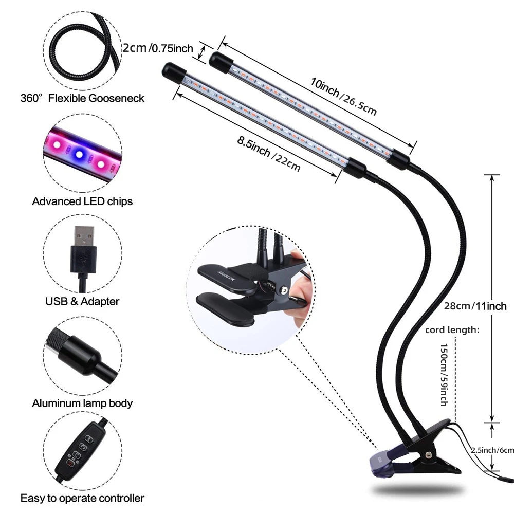 USB LED Plant Grow Light Indoor Garden 10 Dimmable Levels Grow Light