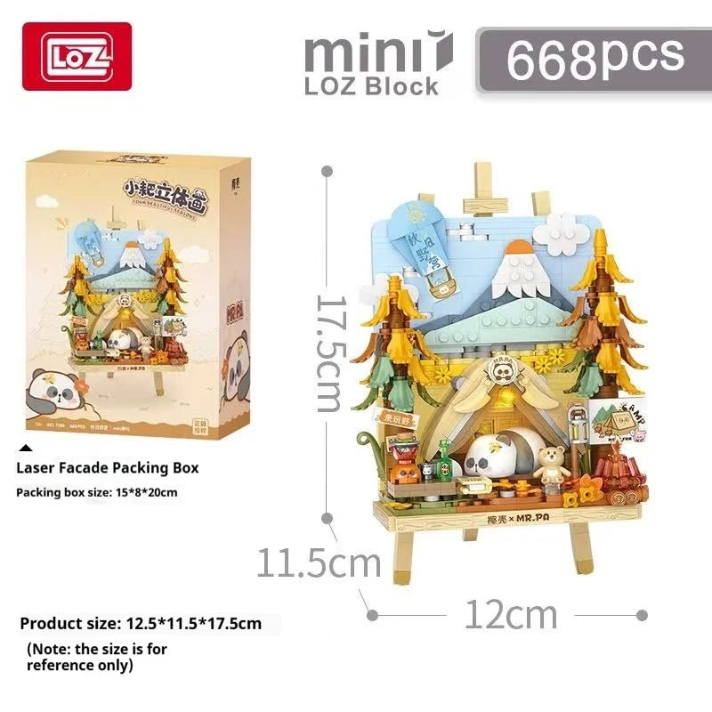 LOZ Four Seasons Scene Panda Stereo Model Assembled Ornaments Building Block Toys Children's Day Toy Gift