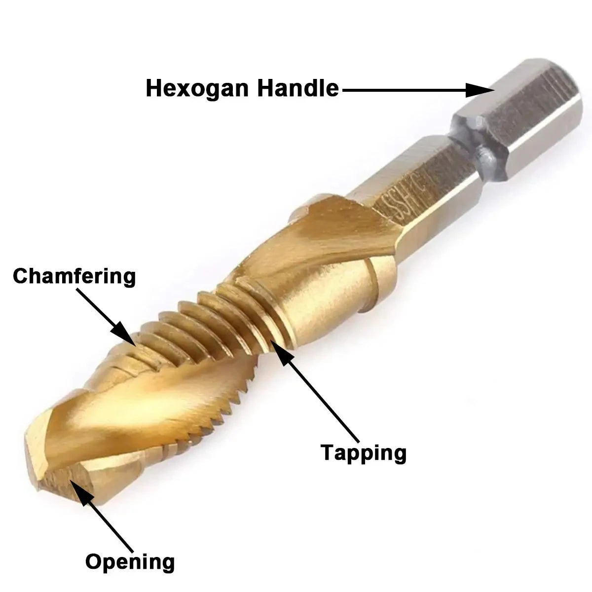 Hex Shank Titanium Plated HSS Screw Thread Metric Tap Drill Bits Screw