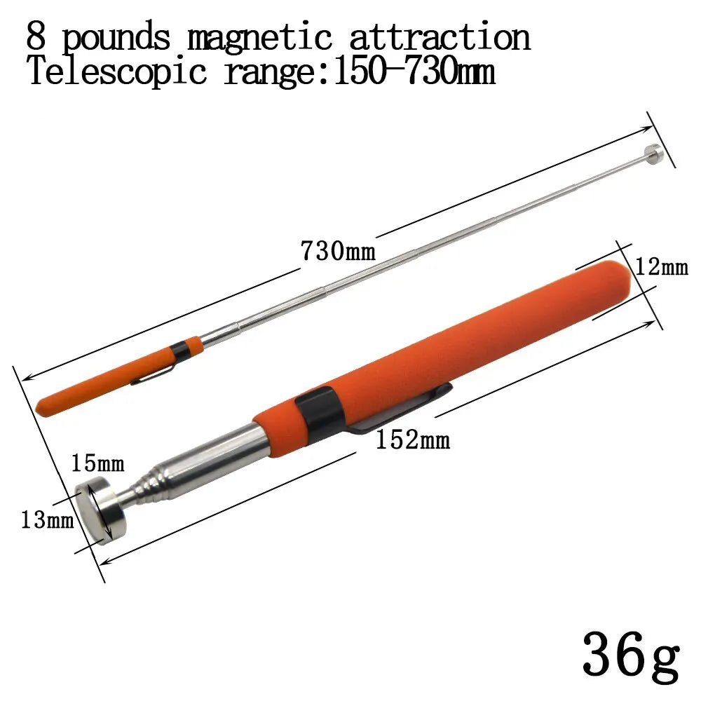 8 Pound Magnetic Retractable Pickup Orange Suction Iron Rod Portable