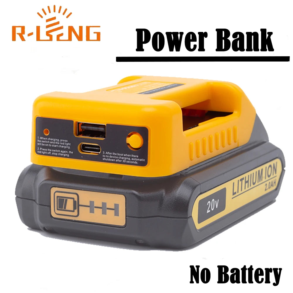 Power Bank Charger For DeWalt 18V Lithium Battery With USB With Type-C