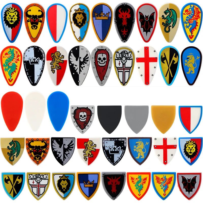 Medieval Weapons Accessories Building Blocks Solider Castle Knight Legion Red Lion Black Eagle Armor Cloak Shield Dragon Bricks