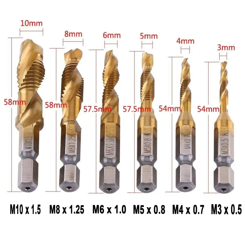 Hex Shank Titanium Plated HSS Screw Thread Metric Tap Drill Bits Screw