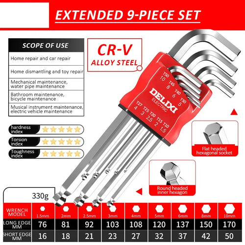 DELIXI ELECTRIC Allen Key Set，Allen Hex Wrench Screwdriver Set With