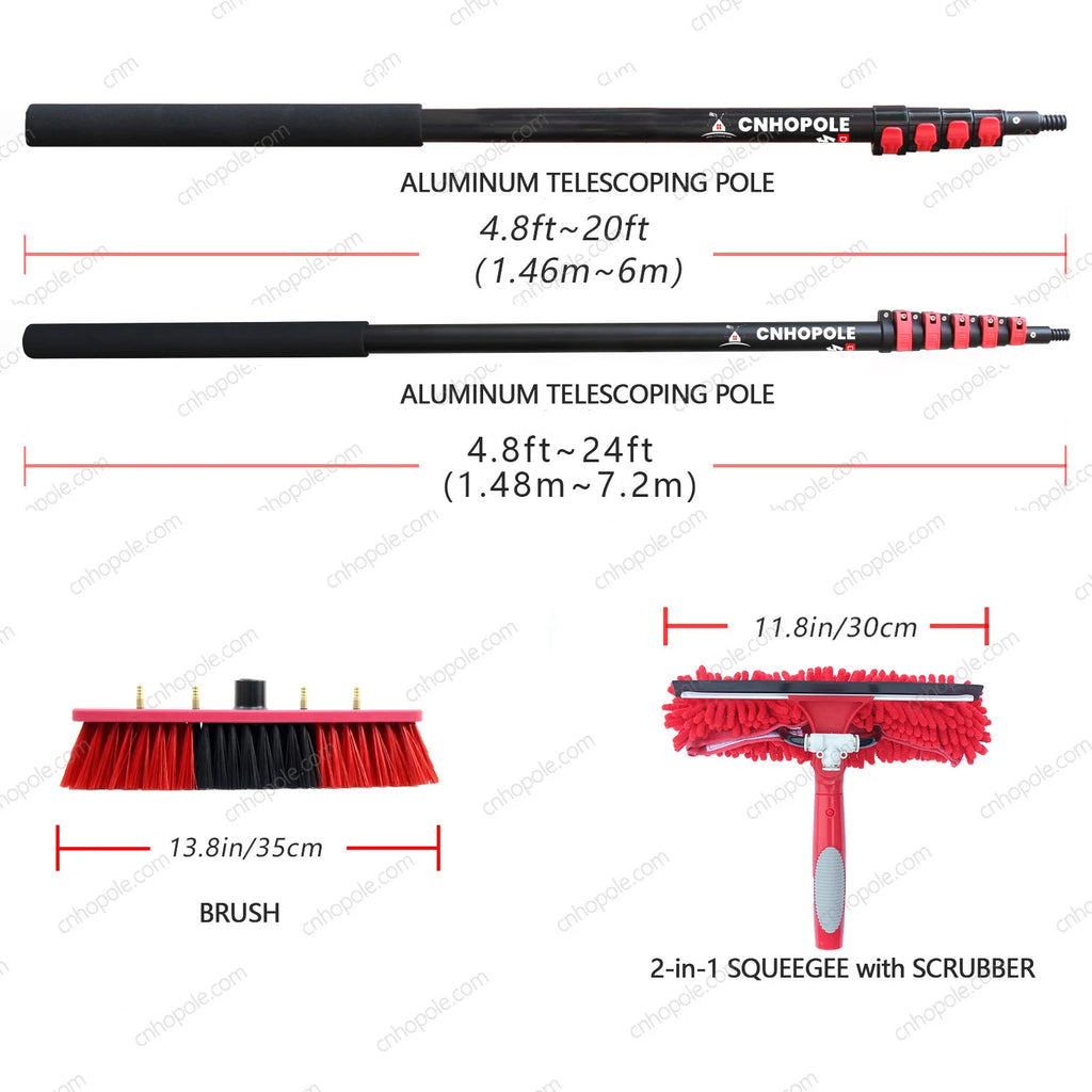 20/24ft Water Fed Pole Brush with Squeegee Kit Telescopic High Reach