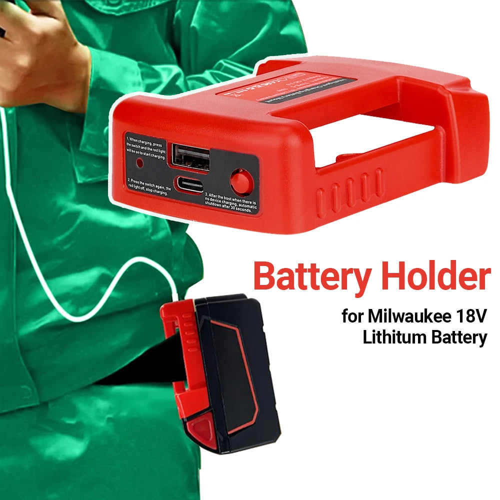 USB Charger Adapter for Milwaukee 18V Lithitum Battery Portable Type-C
