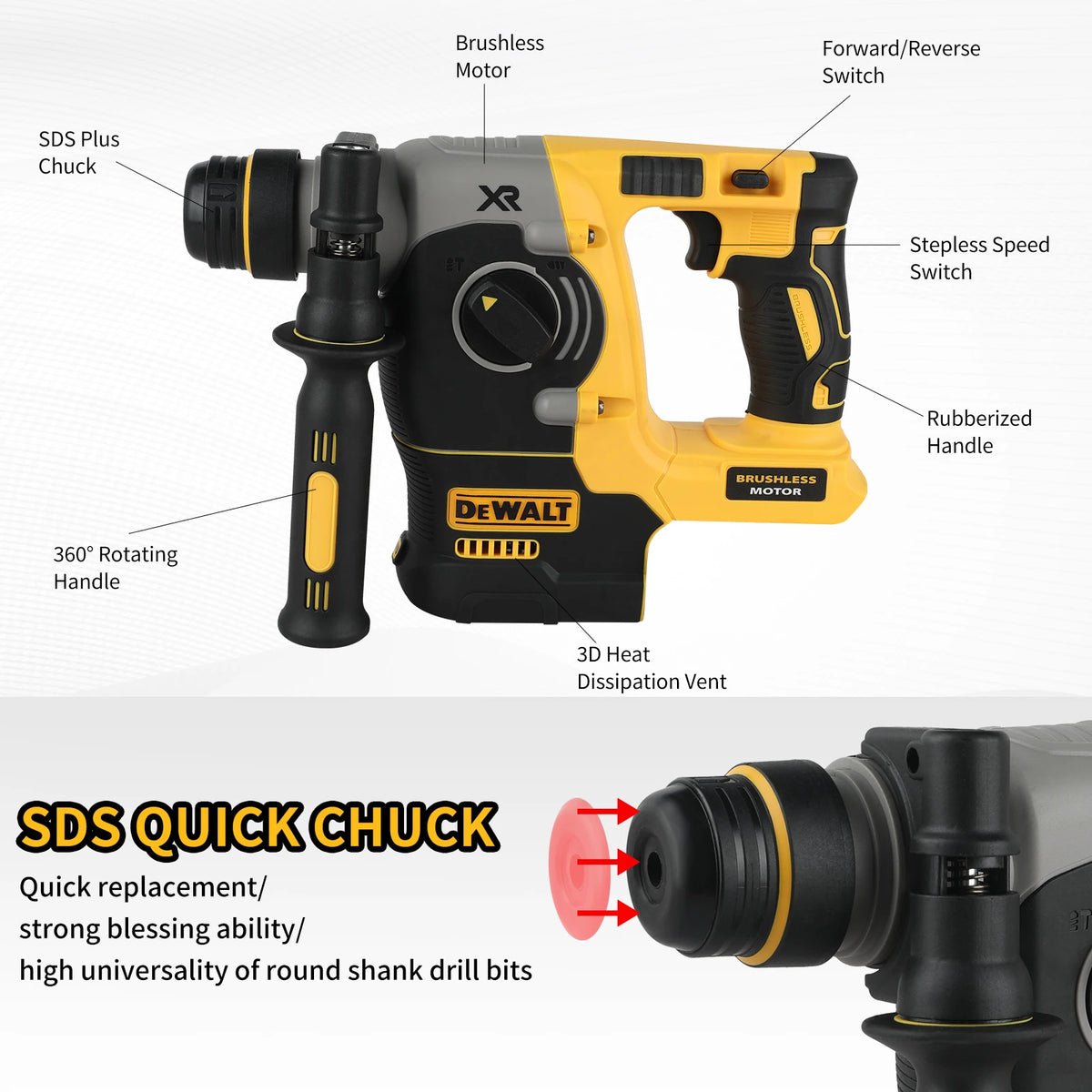 DEWALT 20V MAX 18V Brushless SDS-Plus Impact Drill 1" L-Handle Rotary
