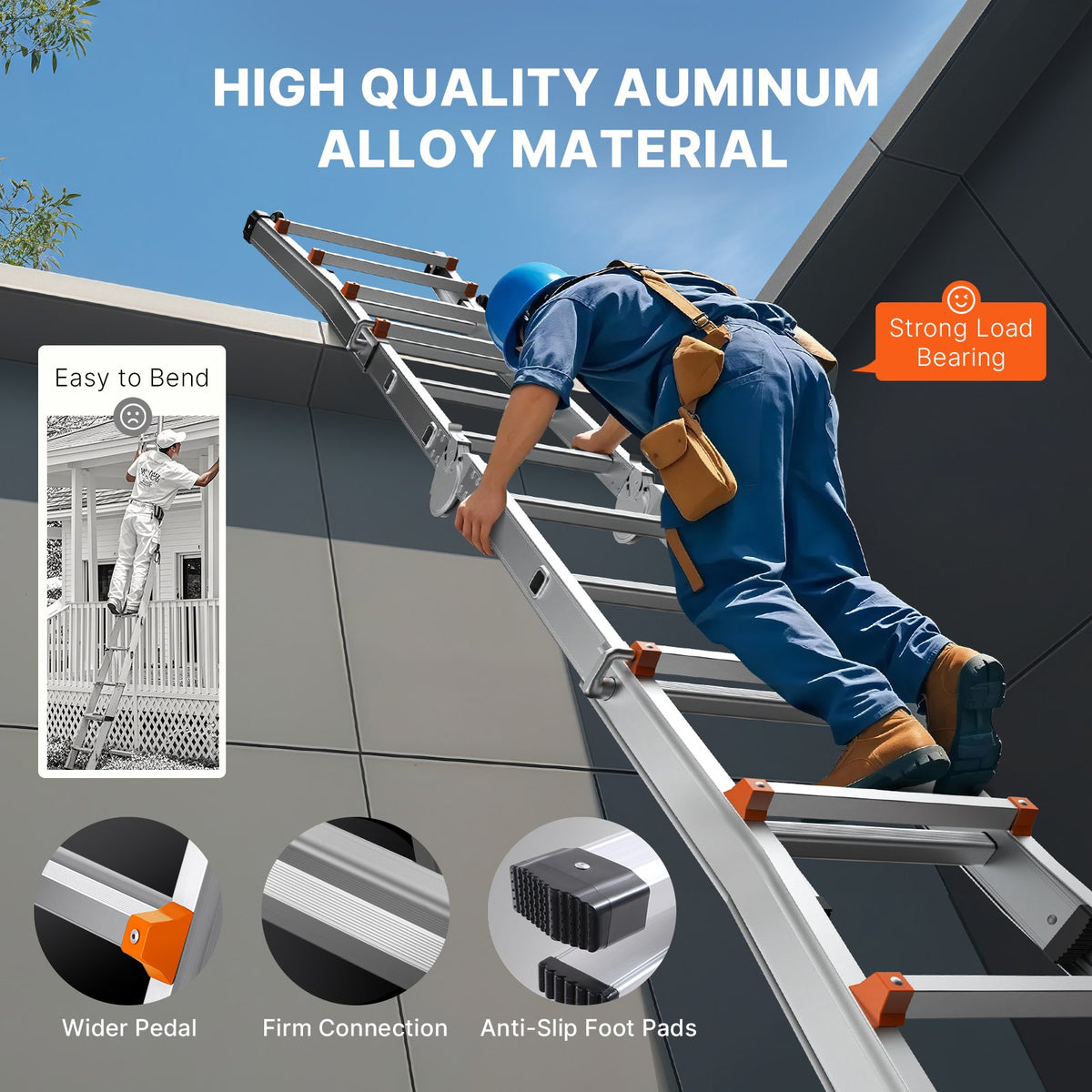 Telescoping Ladder A Frame, 11 FT Compact Aluminum Extension Ladder,